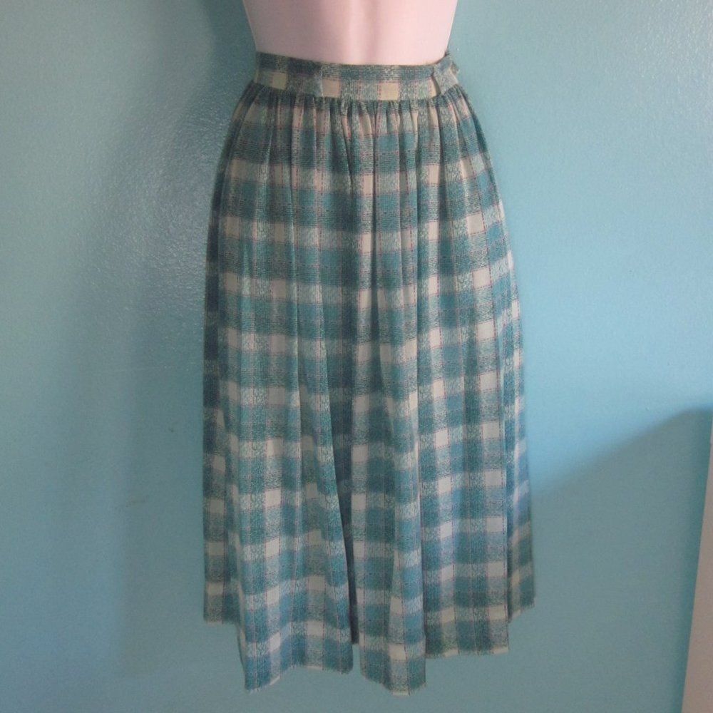 VINTAGE Blue Midi Skirt Womens Size XS Campus Casuals 25" Waist Mid Calf Length